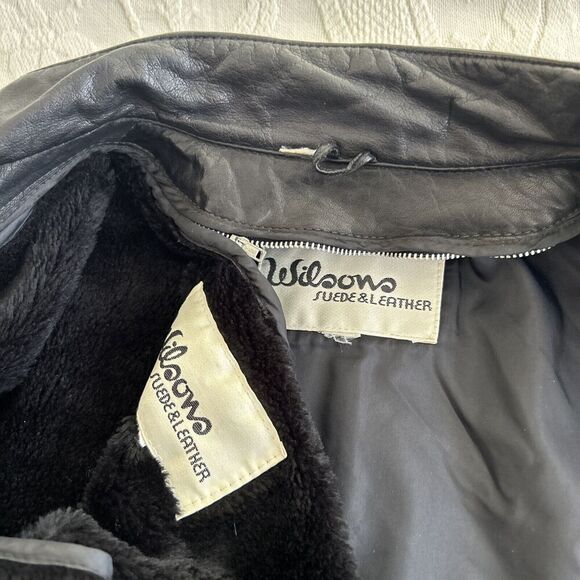 Wilsons Vintage 80's Women's Black Leather Moto Jacket Embossed Croc Size Small - Picture 15 of 16